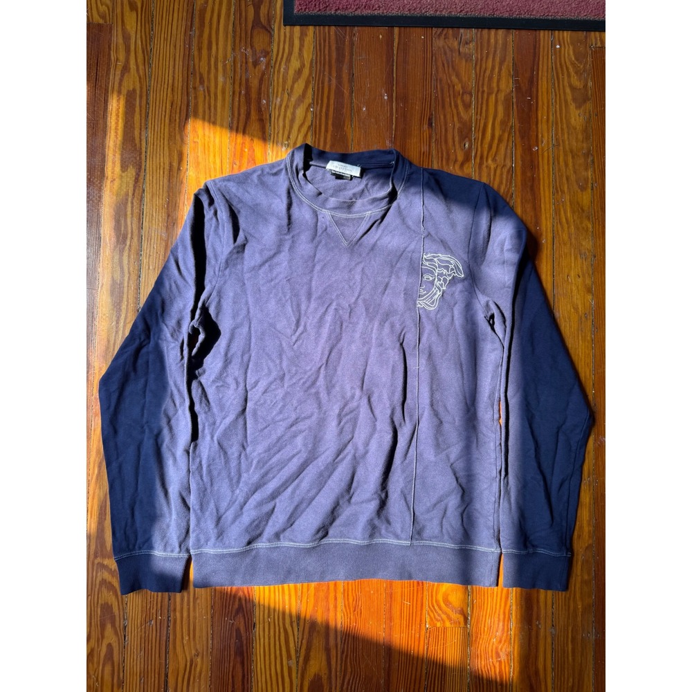 Versace Collection Mens Navy Blue Medusa Head Embroidered Sweatshirt V-Stitch L